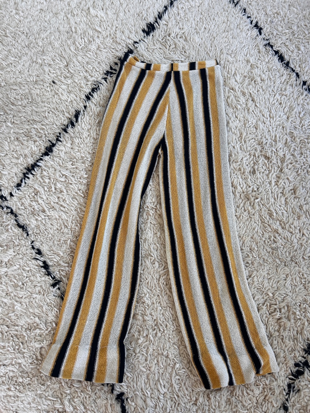 Zara Wide Leg Knit Pants in Mustard, Black & Cream Stripes